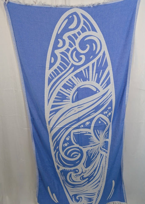 Hang10 Turkish Beach Towel - Surfboard Design, 100% Organic Turkish Cotton, Quick - Dry, 40” x 70” - The Bali Market